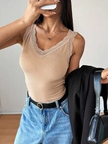 Zielony European & American Fashion Casual Patchwork Ribbed Thick Lining Women Top, Autumn/Winter - Khaki - View 5