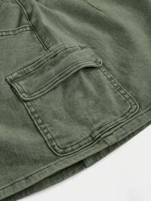 SHEIN MOD 女士时尚休闲口袋迷你牛仔裙 - 軍綠色 - 查看 4