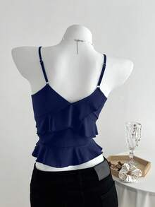 Elamini Parte superior de tirantes con volantes de unicolor casual de verano para mujer