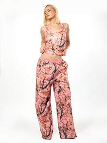 SUMWON WOMEN Áo ba lỗ họa tiết rừng mùa thu họa tiết cành cây rừng thiên nhiên không tay - Hồng - Xem 5