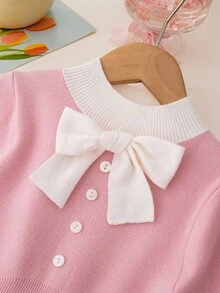 SHEIN 毛衣连衣裙，冬季服装，冬季套装，儿童冬季服装，秋季服装，万圣节，万圣节服装，圣诞节服装，休闲简约收腰长袖女童毛衣连衣裙 - 粉色 - 查看 3