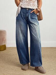 EMERY ROSE Quần jeans ống loe giặt thường ngày dành cho nữ - Rửa tối - Xem 5