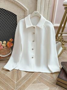 SHEIN Unity Women's Vintage White Woolen Cloak Coat, Autumn/Winter - Apricot - View 1