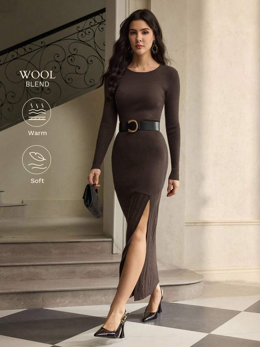 ZEYLAH 女士毛衣裙秋冬装 - 咖啡棕 - 查看 1