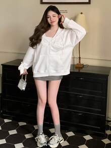 DAZY Women's Rhinestone Bow Hooded Long Sleeve Sweatshirt,Fall Clothes Jacket Zip Up