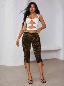 Jeanoix Women's Leopard Print Drawstring Skinny Capri Jeans - Multicolor - View 3