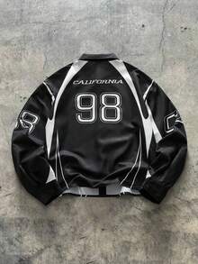 AXEPEAK 休闲街头宽松短款男士字母印花长袖衬衫 - 黑色 - 查看 2