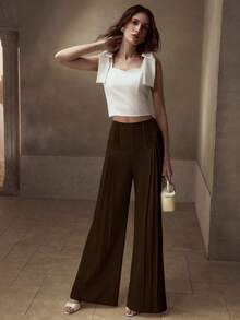 MOTF PREMIUM ELEGANT STRUCTURED WIDE LEG SUIT PANTS - Coffee Brown - View 3