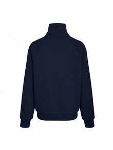 EURMUSE Damen Lässig Alltags Pendler einfache einfarbige Rollkragen Halb-Reißverschluss Vordertasche Raglanärmel Sweatshirt, Herbst - marineblau - Übersicht 2