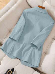 Franclia Áo khoác blazer nữ cổ khoét cài đơn màu trơn thường ngày đi làm - Màu xanh nhạt - Xem 2