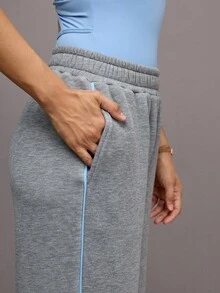 Activina 羊毛弹性腰带口袋阔腿宽松女式运动裤 - 淺灰色 - 查看 6