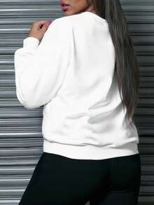 SHEIN 女士秋冬宽松唇印圆领大码运动衫 - 白色 - 查看 2