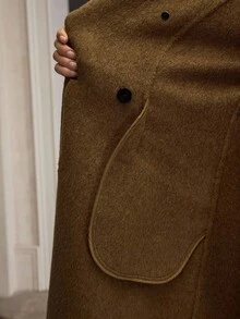 ZEYLAH Detachable Fur Collar Floral Chiffon Long Woolen Coat, Autumn/Winter - Brown - View 9