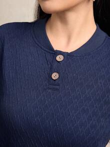 Women's Casual Loose Crew Neck Long Sweatshirt In Navy, Autumn/Winter - Blue - View 7