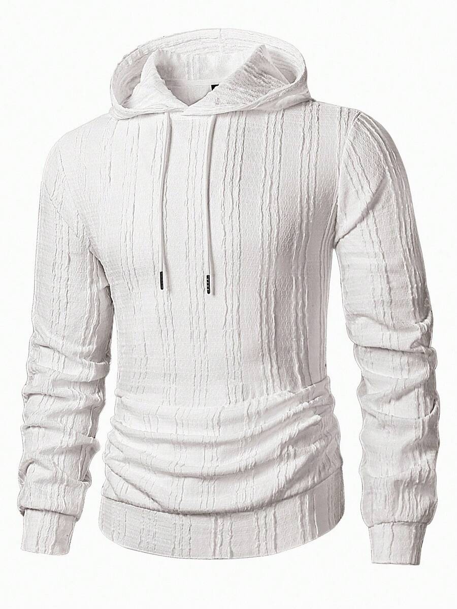 Manfinity Homme Men's Hooded Pocket Casual White Long Sleeve Pullover Sweatshirt Men Lightweight Hoodie - White - View 1