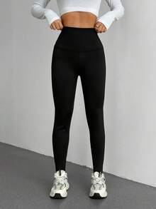 DAZY 女士鲨鱼印花保暖高腰紧身打底裤，秋冬季保暖款 - 黑色 - 查看 5