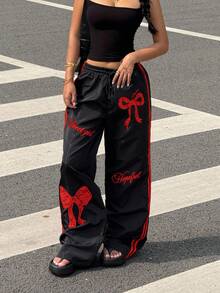 Muchica 黑色红色花卉印花梭织阔腿裤 - 黑色 - 查看 5