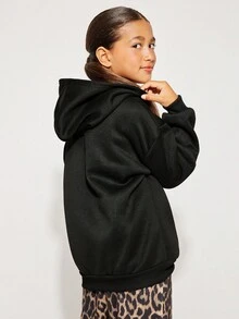 Radiana Tween 女童休闲厚连帽长袖运动衫，适合秋冬季 - 黑色 - 查看 3