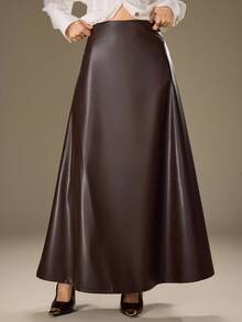 Modelyn Women's Fashionable & Elegant A-Line PU Leather Skirt