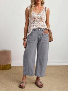 EMERY ROSE Quần jeans ống loe rách cá tính dành cho kỳ nghỉ của phụ nữ - Xám - Xem 5