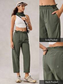 OutZeal 女士防水荷叶边腰带直筒户外裤，适合秋季徒步露营旅行 - 綠色 - 查看 4