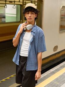 Open Phase STONE DISTRICT Men's Summer Plaid Short Sleeve Single-Breasted Casual Shirt, Academy, Button-Up Shirts Spring To Summer - Multicolor - View 7