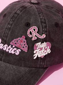 Mean Girls X SHEIN 4pcs/Set Fashionable Cute Zinc Alloy Pink Brooch With Rhinestone Decor, Shiny Pin Collection Gift, Crown, Love