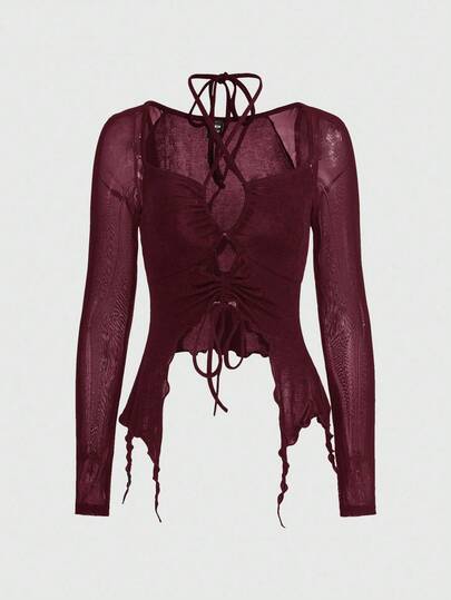 Women's Fashion Punk Style Asymmetrical Neck Long Sleeve Top