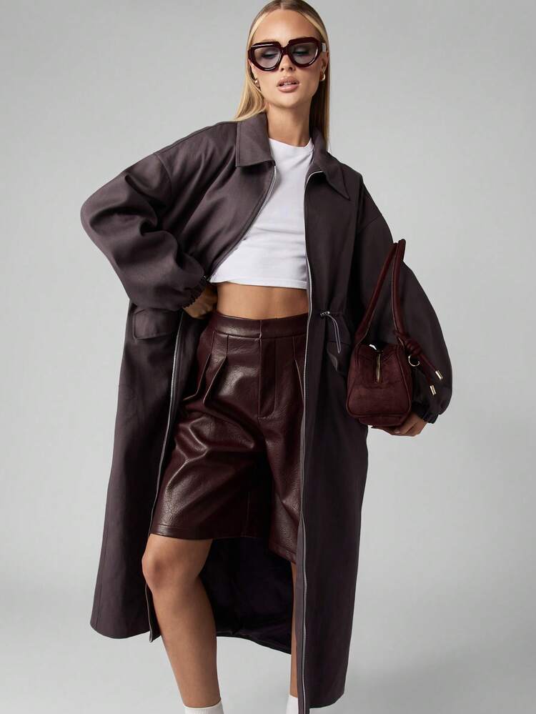 MISSGUIDED Cotton Women Longline Winter Coat Oversized High Fashion Belted Waist Full Length Trench Outerwear Elegant Long Sleeve Jacket With Wide Collar Fall Fashion