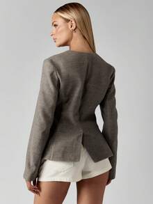 MISSGUIDED Classic Tailored Wool Blend Office Blazer Professional Business Jacket Formal Single Breasted Sophisticated Fall Winter Workwear - Grey - View 2