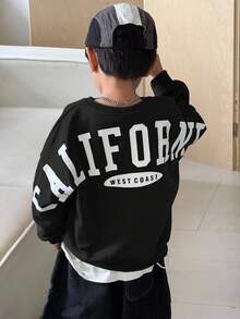 SHEIN Little Byeori 1 pieza Sudadera holgada con gráfico de letra grande, estilo universitario casual, cómoda y minimalista para niños pequeños, adecuada para uso diario, escuela, salidas, deportes, otoño/invierno