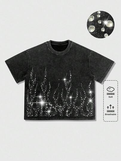 Street Life Men's Rhinestone Decor Round Neck Casual Short Sleeve T-Shirt, Summer