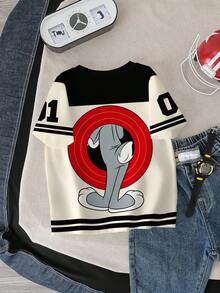 LOONEY TUNES X SHEIN Camiseta de manga corta con bloqueo de color y estampado de dibujos animados para niño pequeño - Blanco - Ver 2