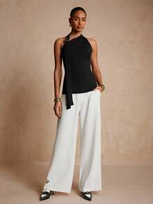 Vesra Women's Fitted Versatile Fashion Black Metal Buckle Decorated Vest