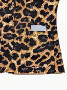 Franclia Women's Leopard Print Long Sleeve Button Blazer Jacket, Casual & Office Wear, Autumn/Winter - Brown - View 3