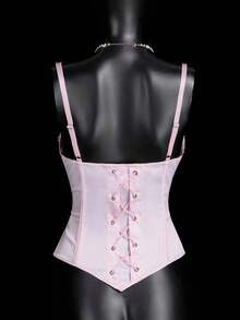 SHEIN ICON 女士粉色水晶吊坠流苏文胸吊带背心，适合派对和休闲场合 - 粉色 - 查看 2