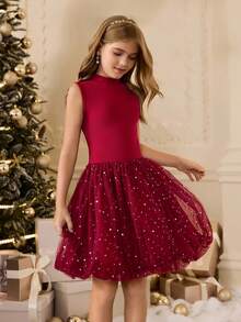 2pcs/Set Tween Girls Sleeveless Dress And Long Sleeve Cardigan Co-Ord Outerwear Fall Winter - Red - View 5