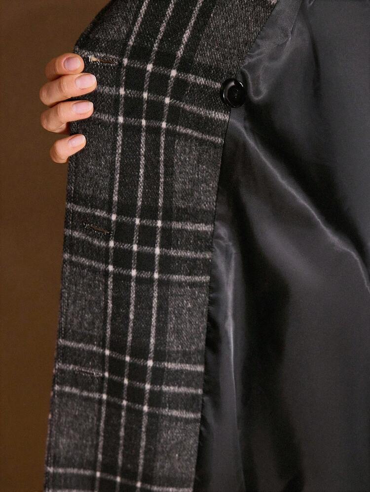 WOOL PLAID DOUBLE BREASTED BELTED OVERCOAT