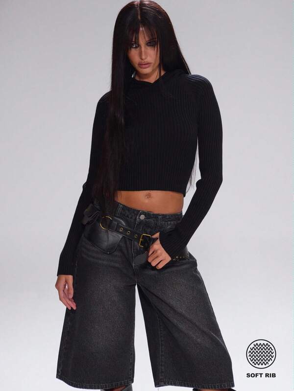 MUSERA Suéter con capucha ajustado con detalle de agujero para el pulgar, de punto acanalado, lindo, para otoño, regreso a la escuela, casual, trabajo, ropa deportiva, corporativa, de fiesta de Navidad elegante