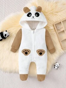 SHEIN 新生儿熊猫耳朵刺绣连体衣，可爱连体睡衣 - 彩色 - 查看 4