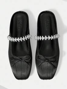 MOTF VINTAGE COMFORTABLE CASUAL ANKLE STRAP MARY JANE FLAT SHOES, BOW DETAIL FOR CHRISTMAS SPRING SHOES - Black - View 2