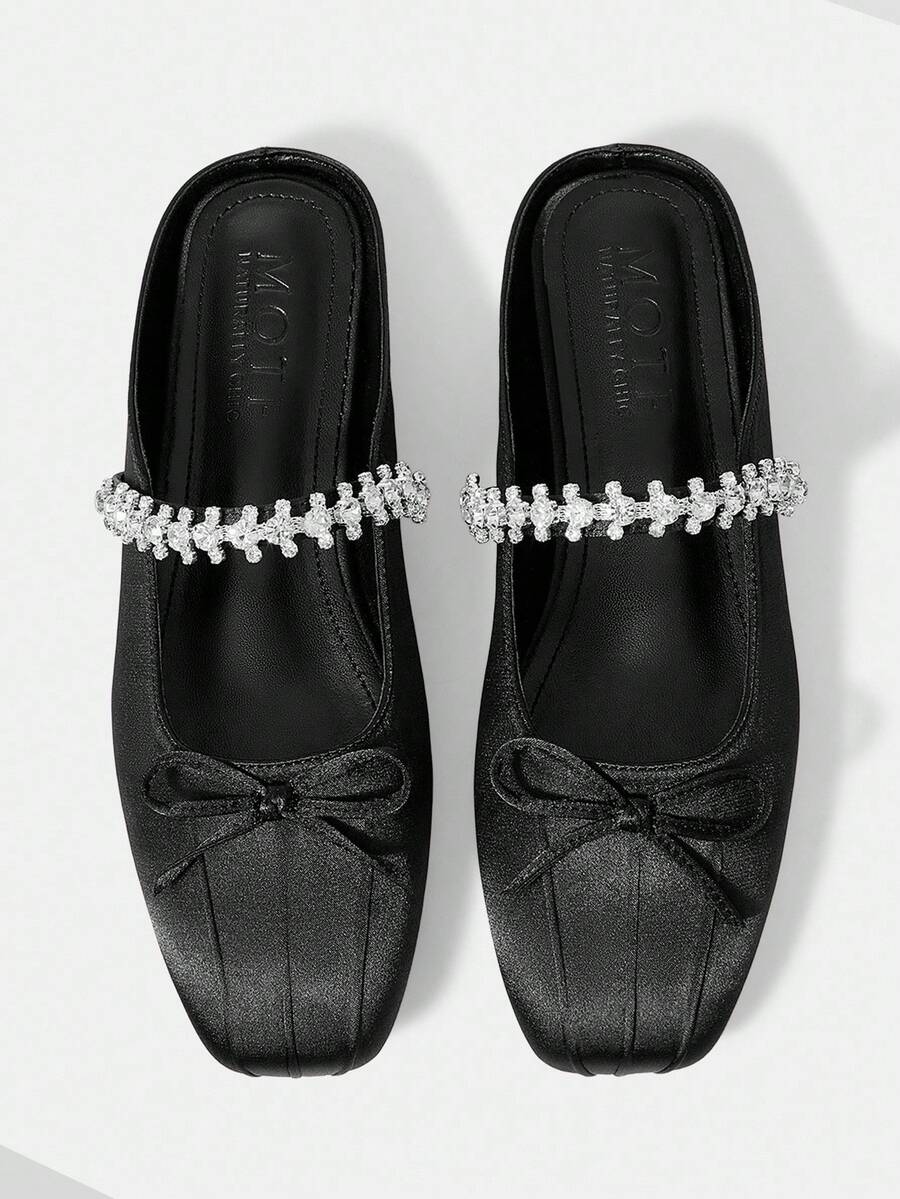 MOTF ZAPATOS PLANOS VINTAGE CÓMODOS Y CASUALES CON CORREA DE TOBILLO ESTILO MARY JANE, CON DETALLE DE LAZO - Negro - Ver 2
