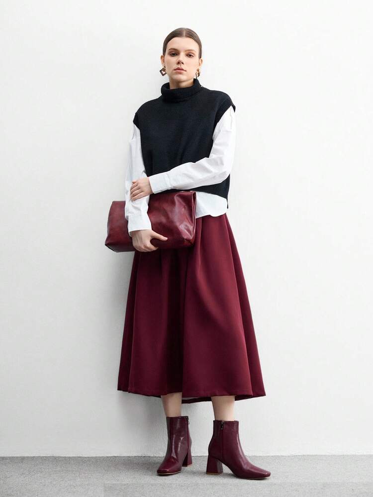 CUCCOO BIZCHIC 女性ファッション スクエアトゥ チャンキーヒール バーガンディー ミニマリスト クラシック 多用途 通勤 サイドジップ アンクルブーツ、ローヒール、仕事、ショッピング、デイリー、秋冬、クリスマスに適しています