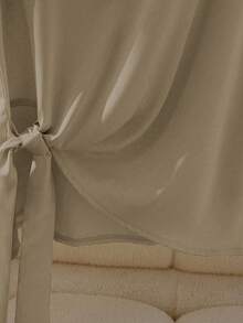 Franclia Blusa elegante de manga curta, gola redonda, babados, laço, cor cáqui, primavera/verão para mulheres