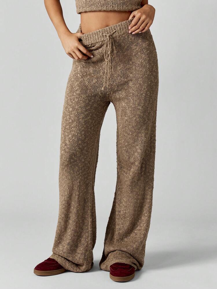 MISSGUIDED Knitted Boucle Wide Leg Drawstring Pants With High Rise Waist For Fall Winter Lounge