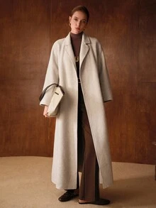 MOTF PREMIUM ABRIGO LARGO DE LANA CON CINTURÓN Y BOLSILLOS