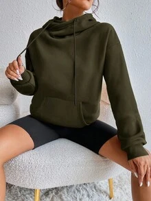 Flirla 休闲纯色卫衣，适合秋冬季穿着 - 軍綠色 - 查看 6
