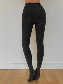 DAZY 女士保暖内衬紧身裤，修身卡通腿部设计，防滑，秋冬女士羊毛紧身裤 - 深灰色 - 查看 2