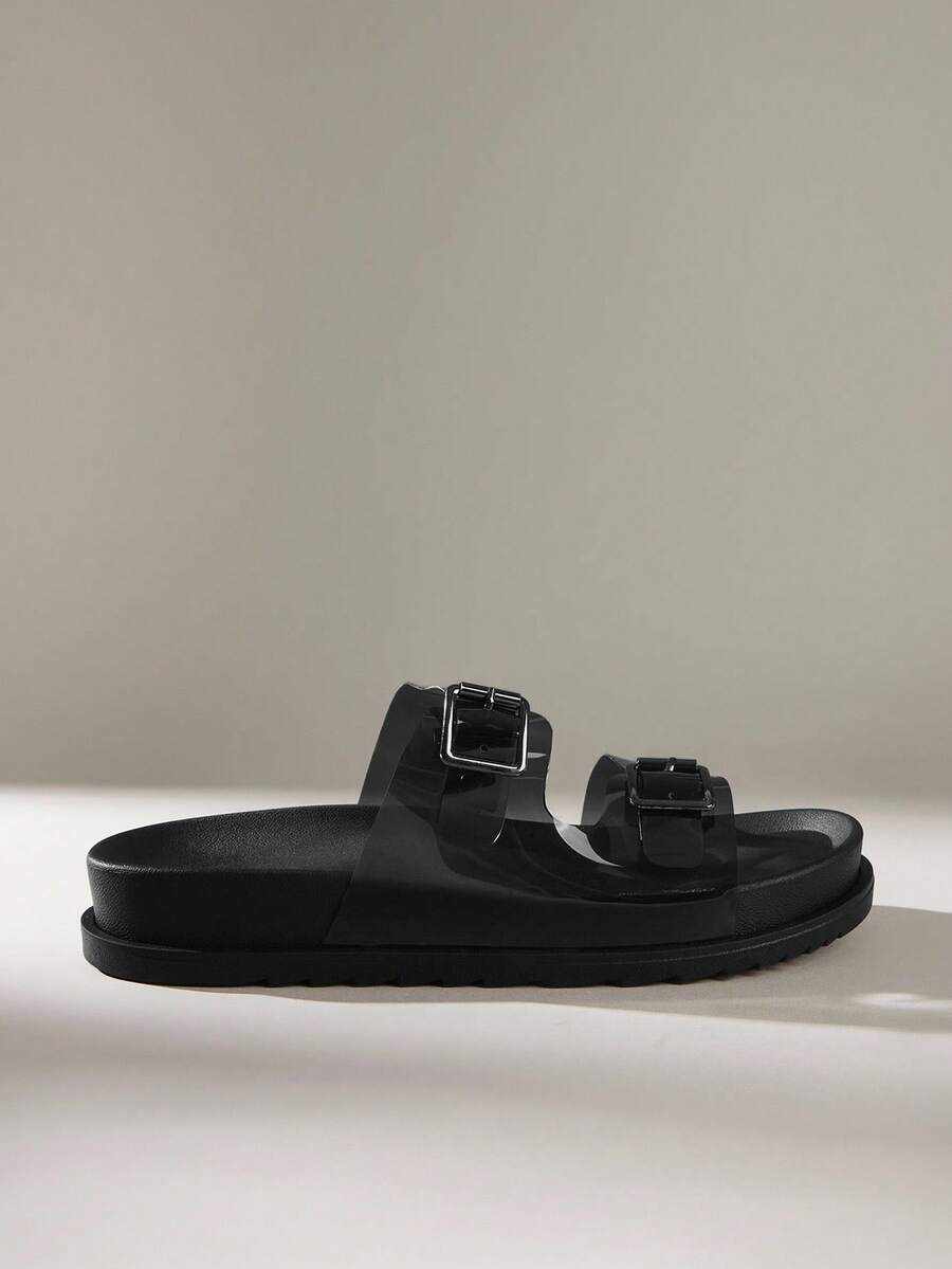 Solecia 2025 夏季新款绑带时尚百搭黑色罗马凉鞋，舒适软底防滑沙滩鞋 - 黑色 - 查看 1