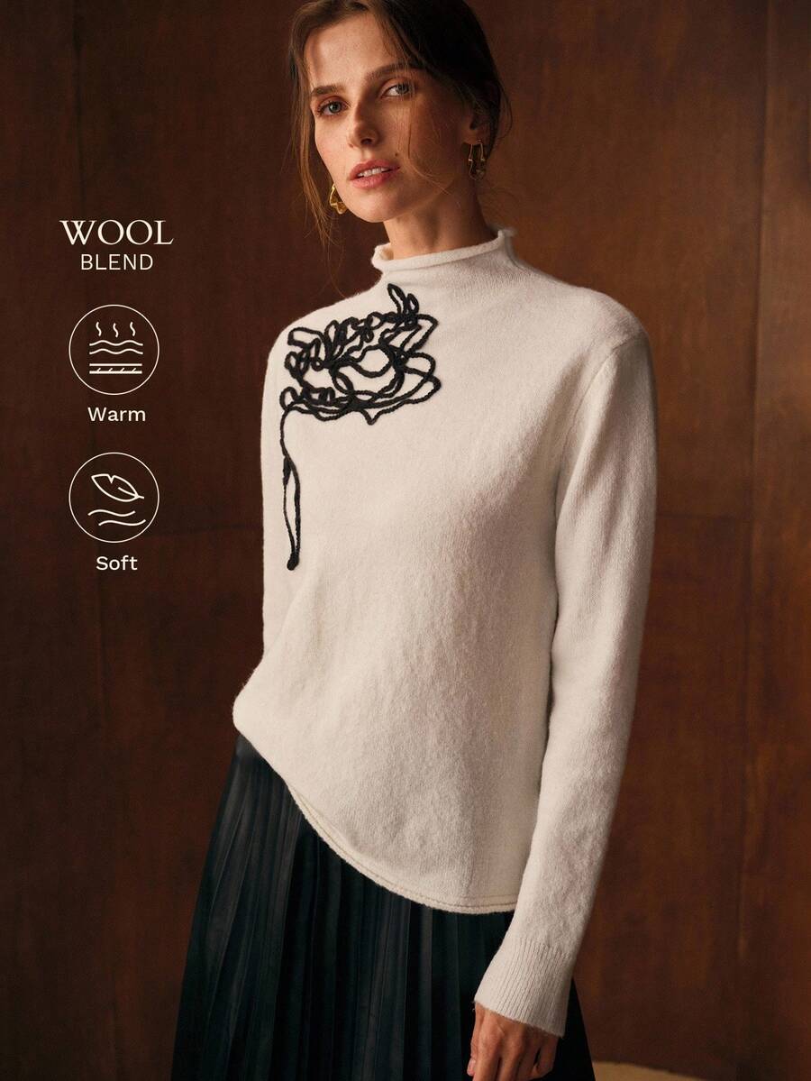 MOTF PREMIUM EMBROIDERY DETAIL FUNNEL NECK SWEATER